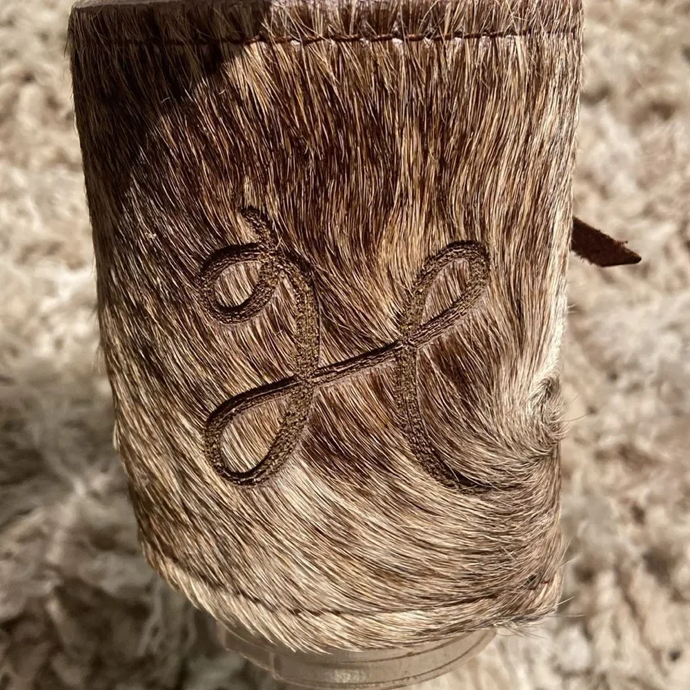 Cowhide Bottle / Can Coozie Brindle Concho Personalized Letter “H”